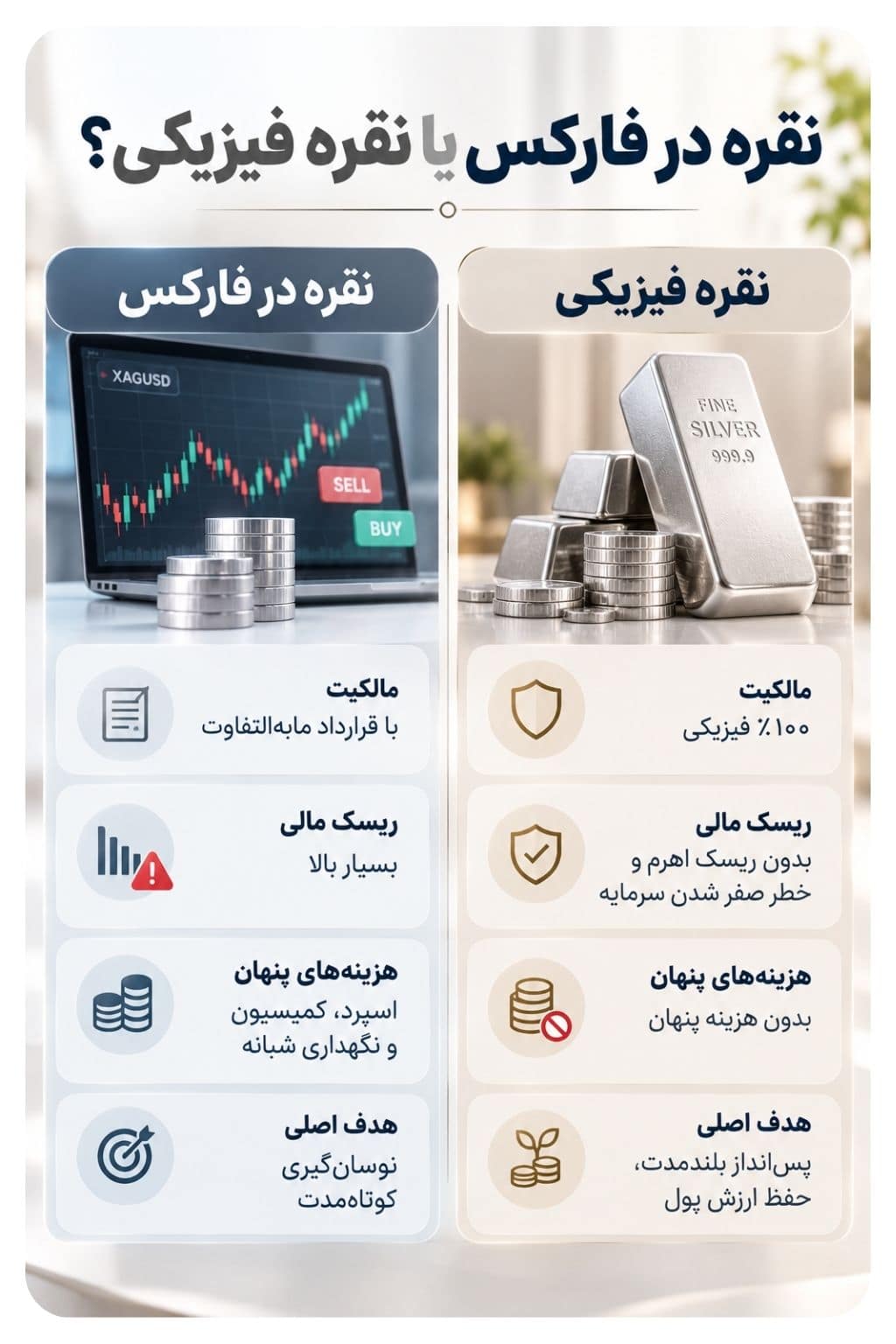 مقایسه نقره فیزیکی و نقره در فارکس